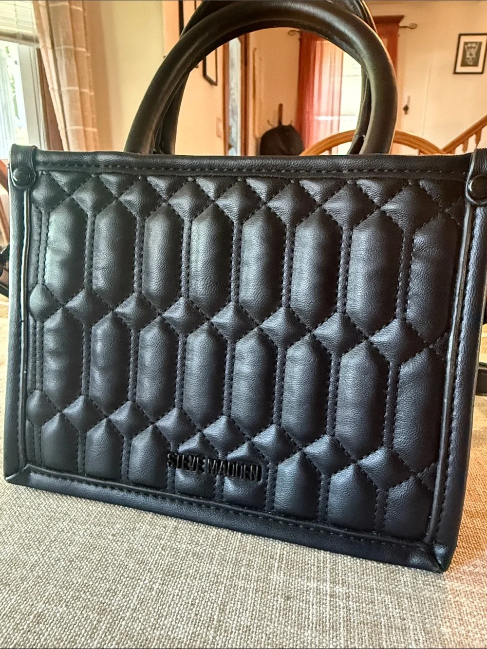 Steve Madden Black Quilted Satchel Tote
